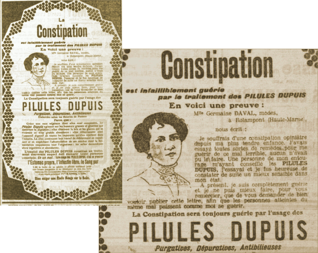 Les pilules Dupuis, Le Petit Parisien, 25 mars 1911, p. 5.