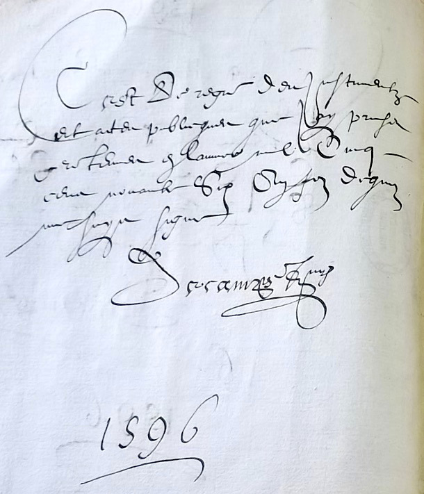 Signature de Pierre Decamps en 1596