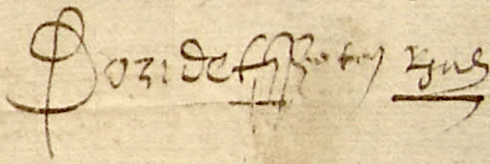 Signature de Jean Doudet sur le billet en date du 26 mai 1594 insr dans le registre des minutes de Franois Correze de l'anne 1593, Archives dpartementales de la Haute-Garonne, cote 3 E 26885.