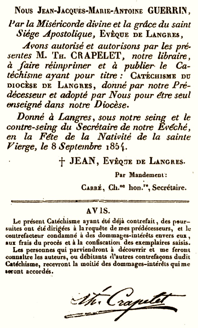 Catchisme du diocse de Langres, dition de 1865