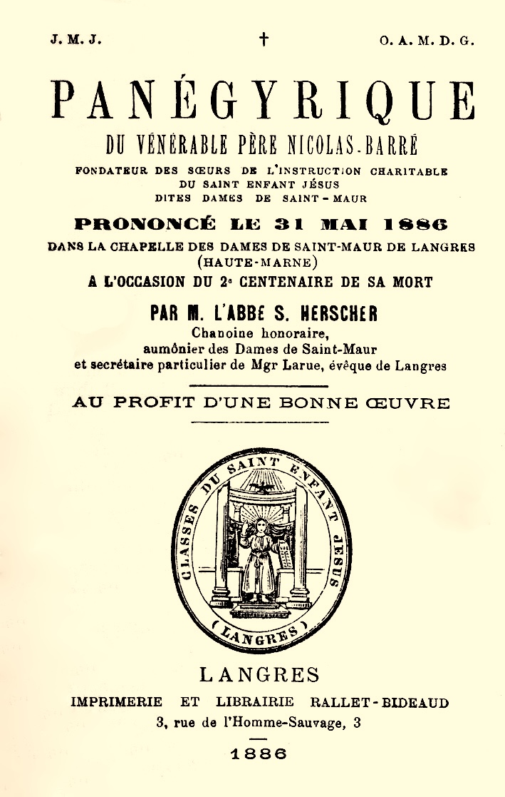 Pangyrique du vnrable pre Nicolas Barret, 1886.